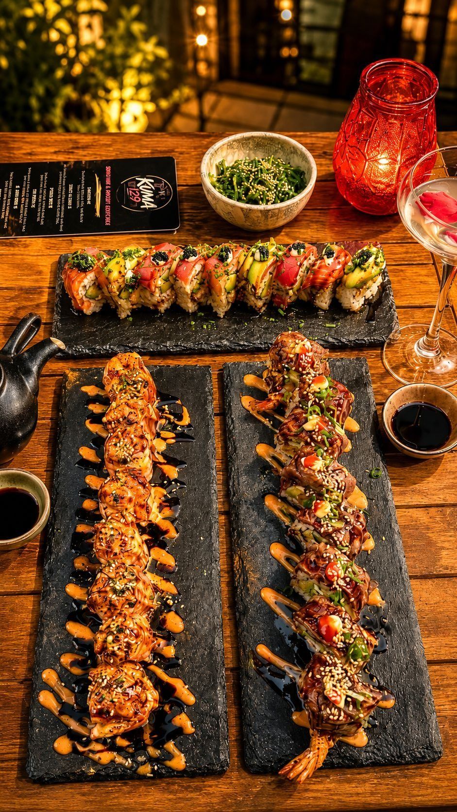 Gedeelde tafel met sushi bij KUMA 129